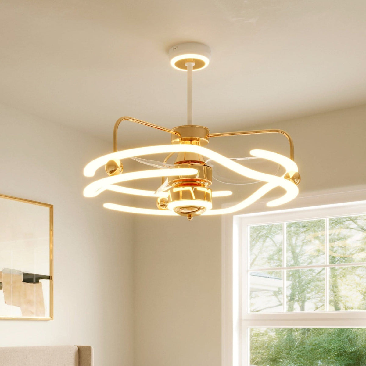 Lightsin Modern Ceiling Fan Light with Remote Control Low-Noise Adjustable Fan Light