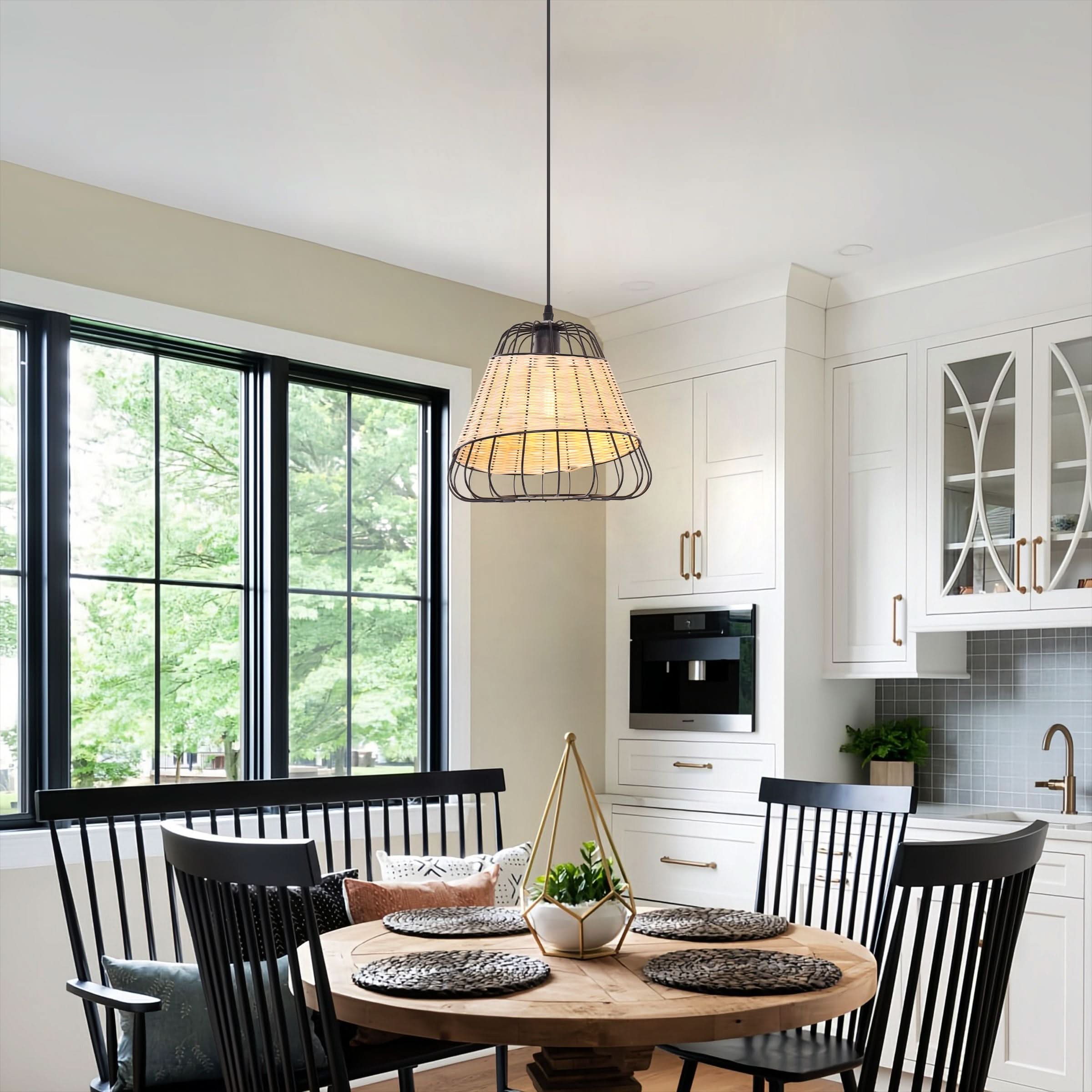 Glyph-Lightsin Rustic Iron Woven Rattan Pendant Light for Dining Room, Reading Corner & Bedroom