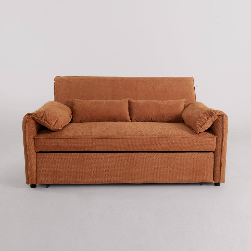 Caramel & Ginger Yellow Fabric Sofa Bed with Adjustable Backrest and Easy Pull-Out Mechanism