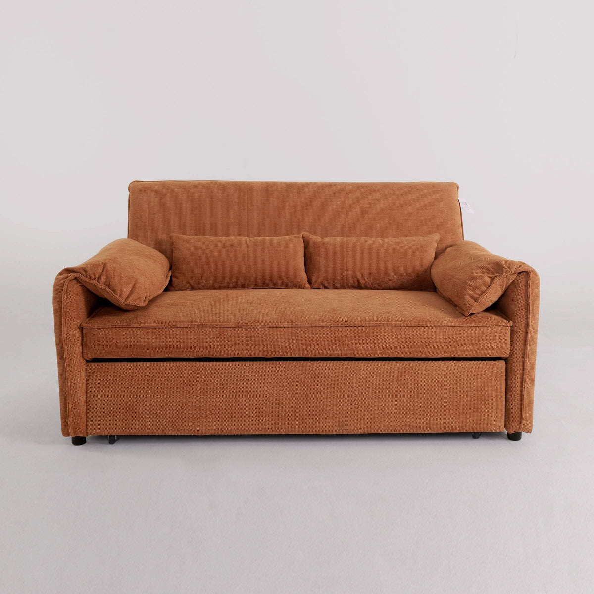 Caramel & Ginger Yellow Fabric Sofa Bed with Adjustable Backrest and Easy Pull-Out Mechanism