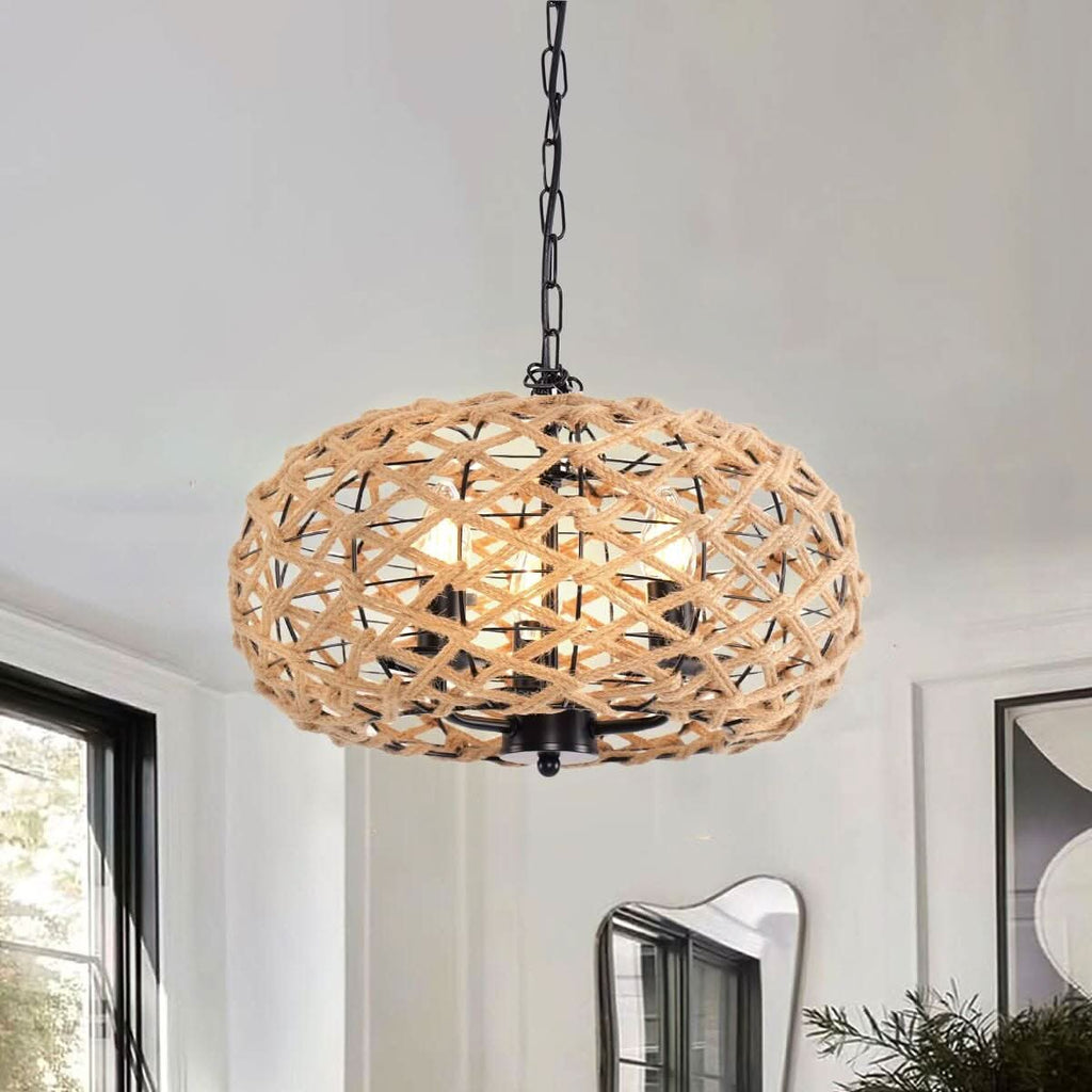 ‍Lightsin Rustic Hemp Rope Globe Pendant Light for Farmhouse and Industrial Style (100% off)