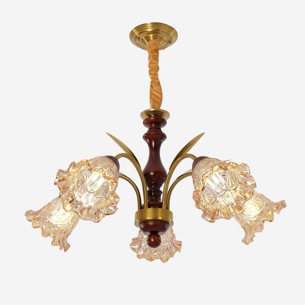 5-Light Vintage Glass Flower Chandelier | Copper E27 Pendant Lamp