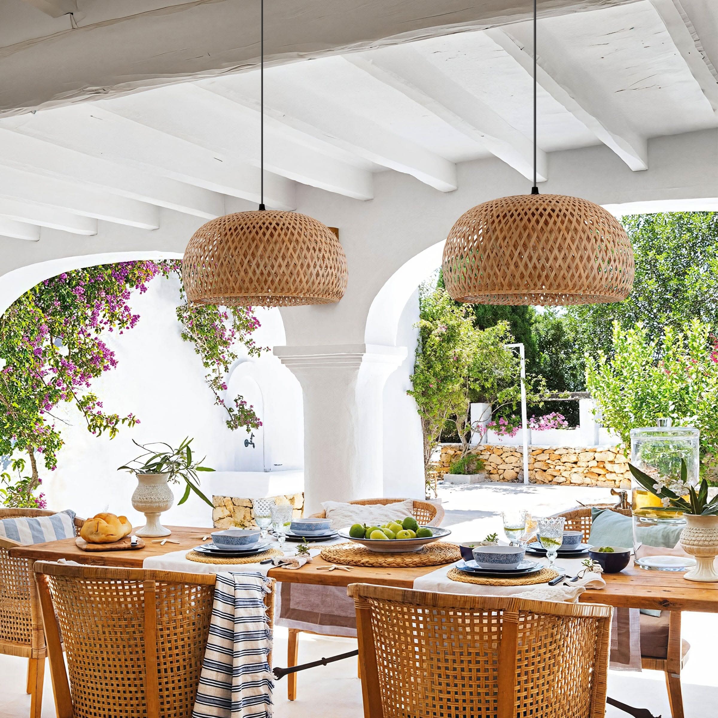 Lightsin Vintage Handwoven Bamboo Dome Pendant Light