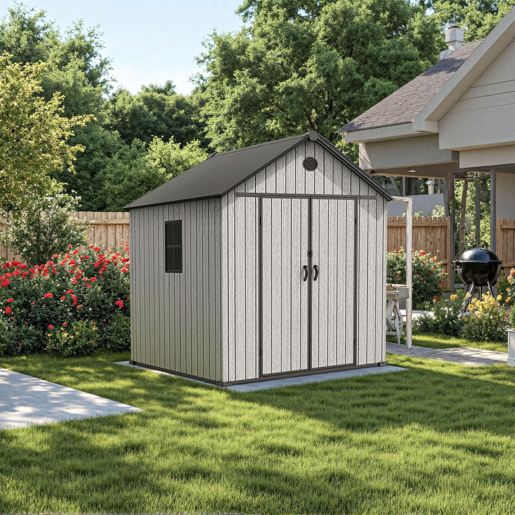 6'x8'ft/8'x8'ft/8'x12'ft/8'x16'ft Gray Wood Grain Plastic Tool Shed