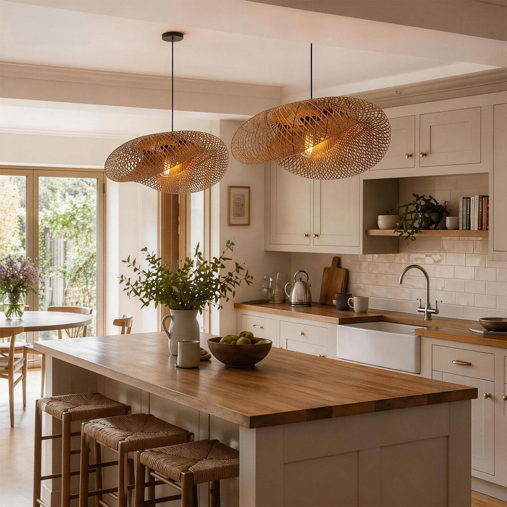 Lightsin Eco-Friendly Handmade Bamboo Pendant Light 60/80cm for Dining Room & Living Room