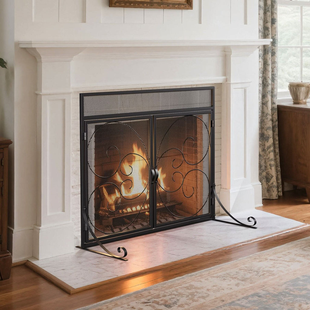 Smallbee Iron Fireplace Screen Black Powder-Coated – 89x25x71.5cm