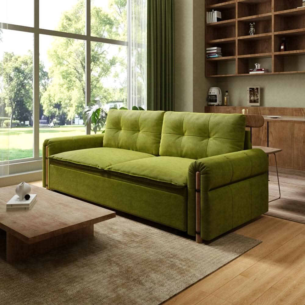 Cottonfy Vintage Pet Friendly Bamboo Design Sofa Bed with Storage