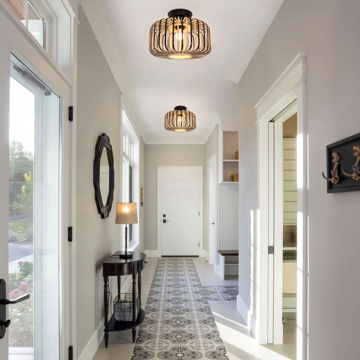 Lightsin Black Modern Ceiling Light – Handwoven Bamboo Pendant Light for Living Room, Bedroom & Kitchen
