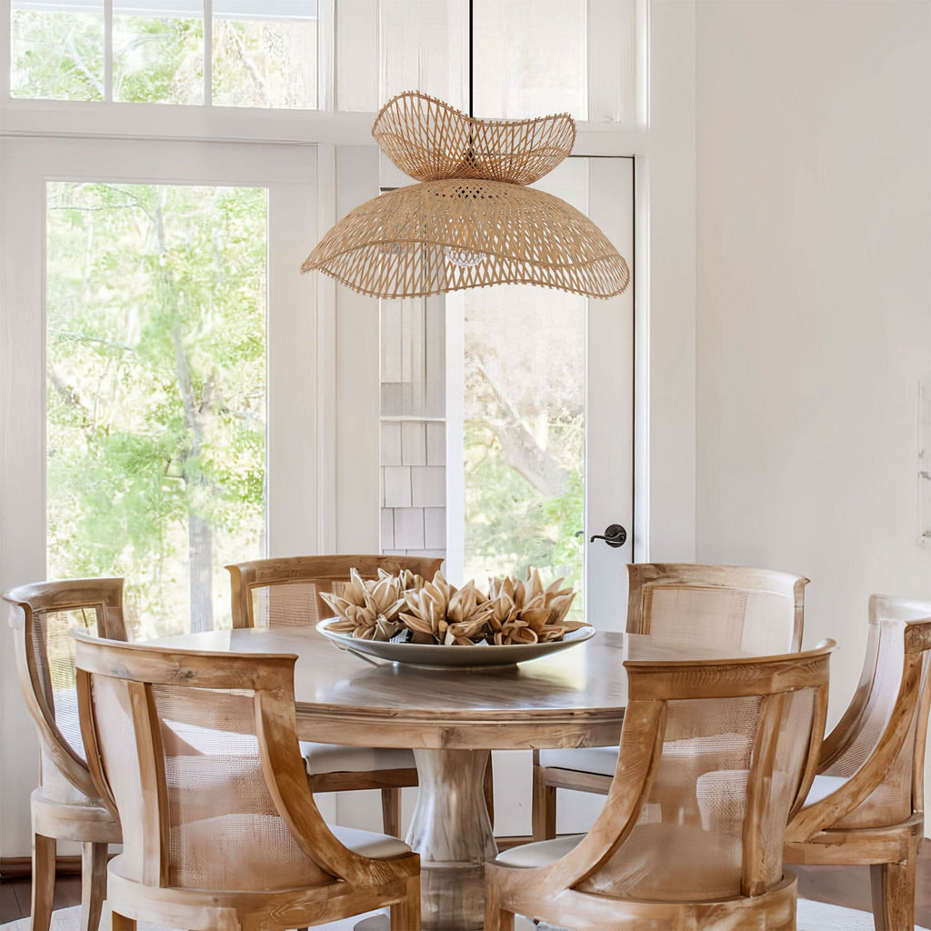 Lightsin Double-Layer Bamboo Pendant Light – Natural Ceiling Pendant Light for Living Room, Dining Area, and Boho Interiors