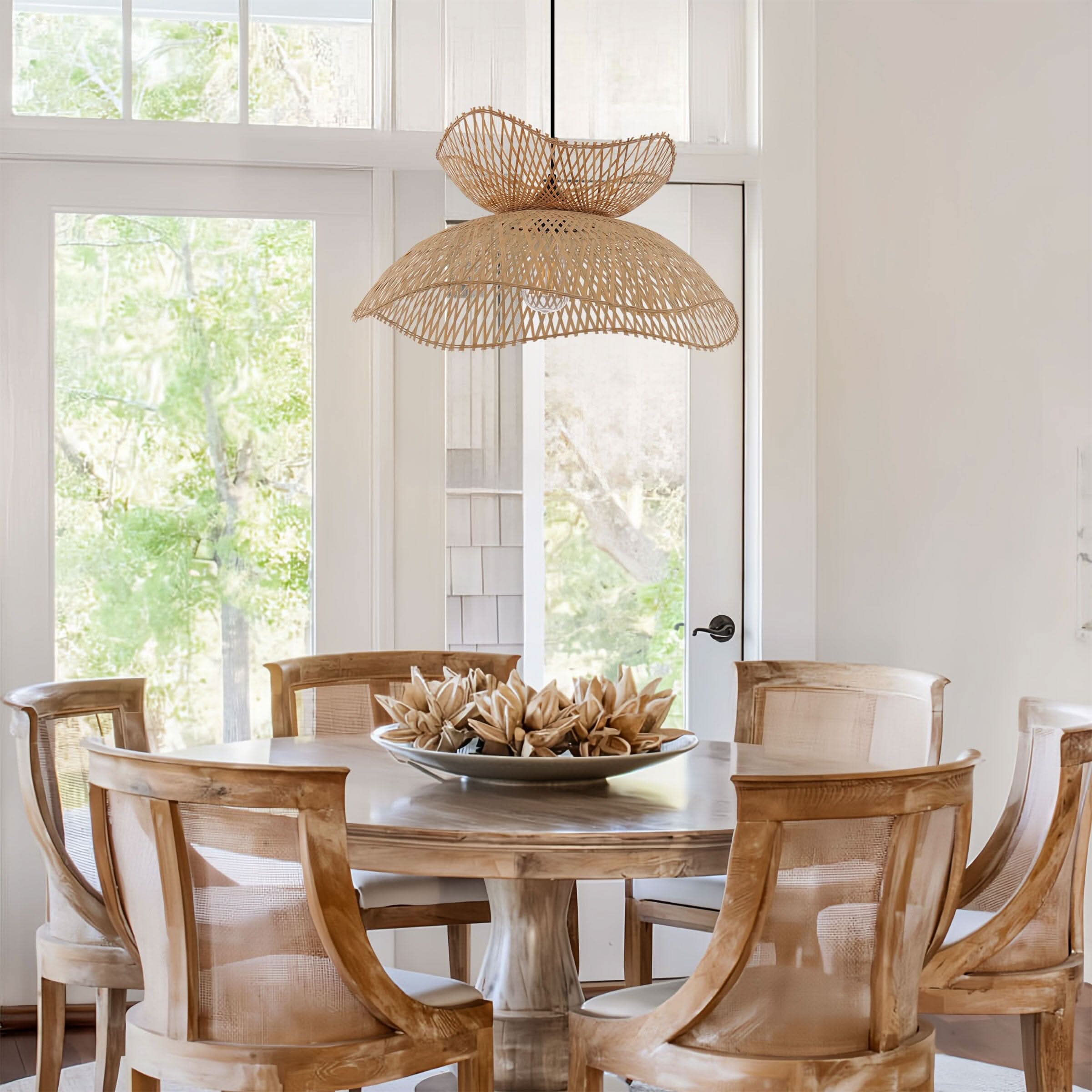 Lightsin Double-Layer Bamboo Pendant Light – Natural Ceiling Pendant Light for Living Room, Dining Area, and Boho Interiors