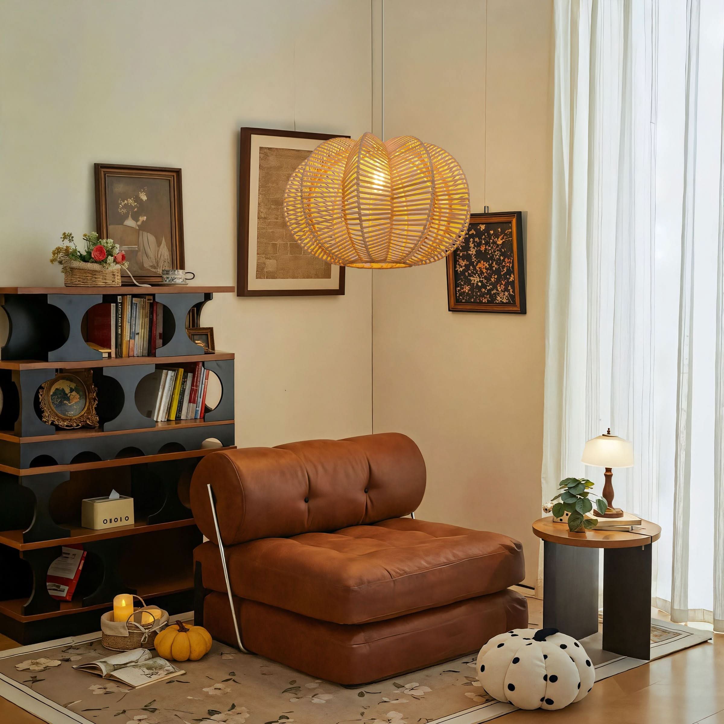 Lightsin Scandinavian Round Rattan Hanging Lamp