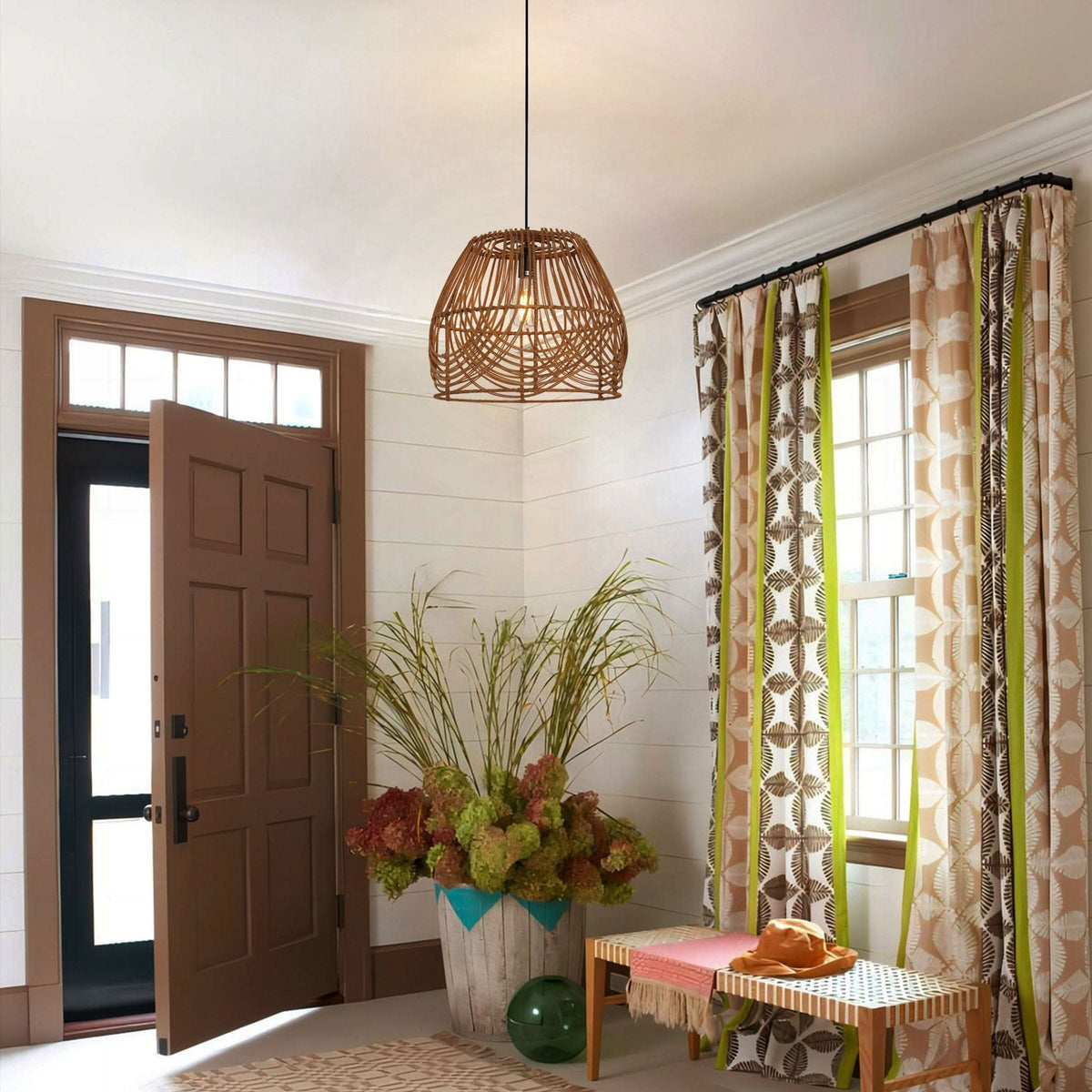 Lightsin Handwoven Rattan Pendant Light – Rustic Ceiling Lighting for Living Room & Dining Room