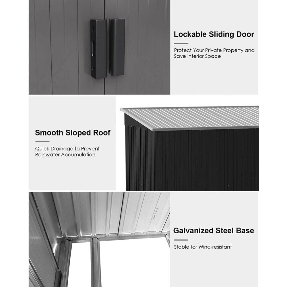 8.5X4ft/ 8.5X6ft Metal Garden Bike Sheds Storage Shed with Lockable Sliding Doors