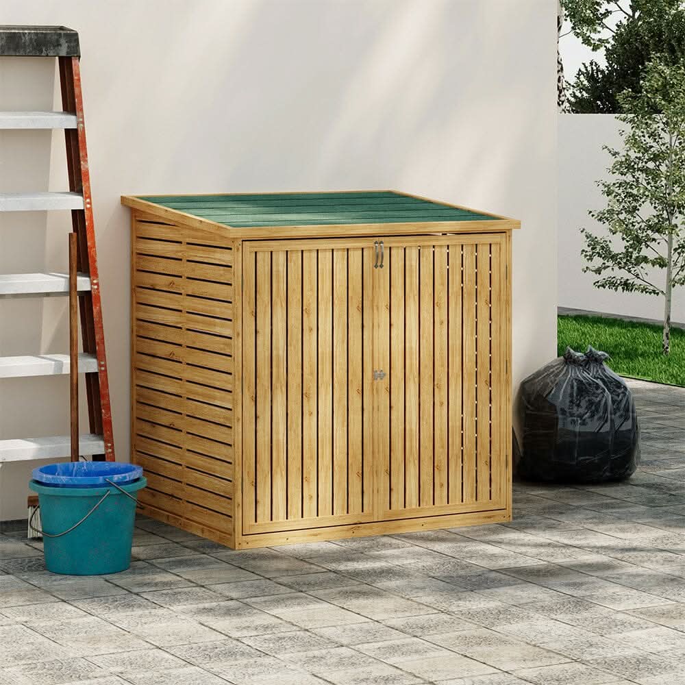 Wooden Bicycle Shed with Asphalt Roof and Steel Locking Door