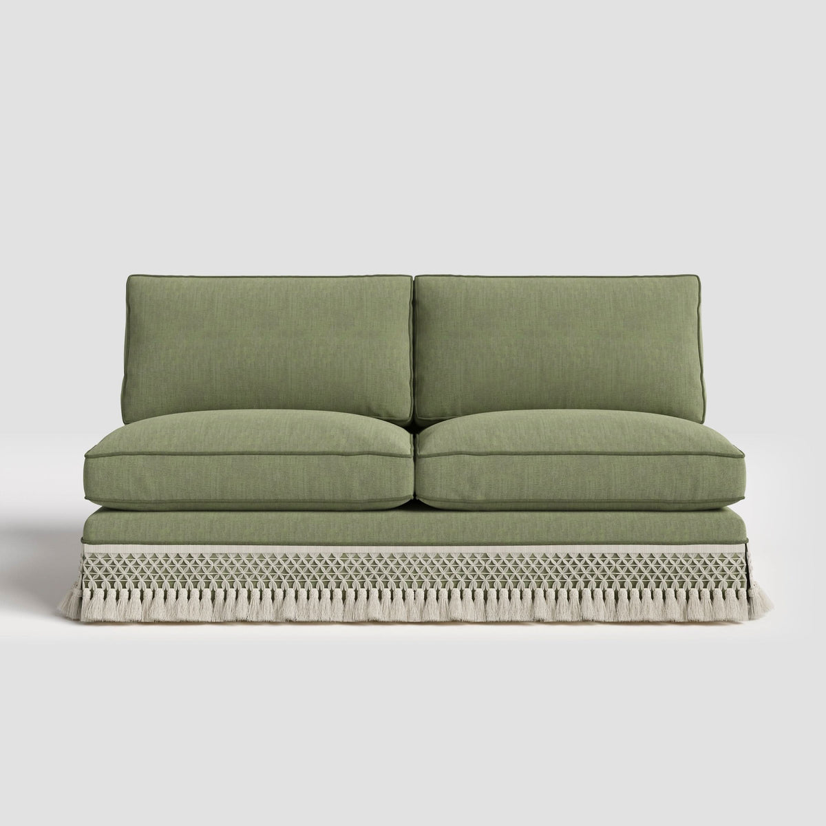 Armless Sofa with Fringed Trim and Removable Covers