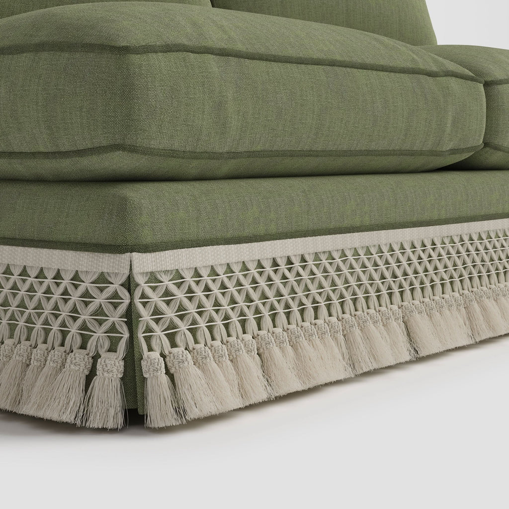 Armless Sofa with Fringed Trim and Removable Covers