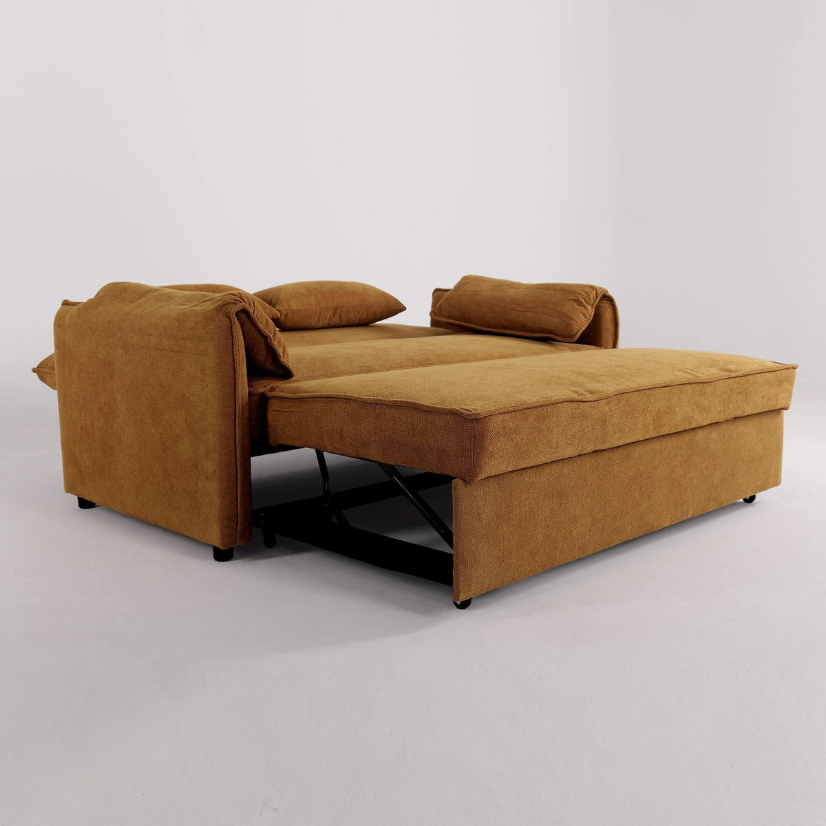 Caramel & Ginger Yellow Fabric Sofa Bed with Adjustable Backrest and Easy Pull-Out Mechanism