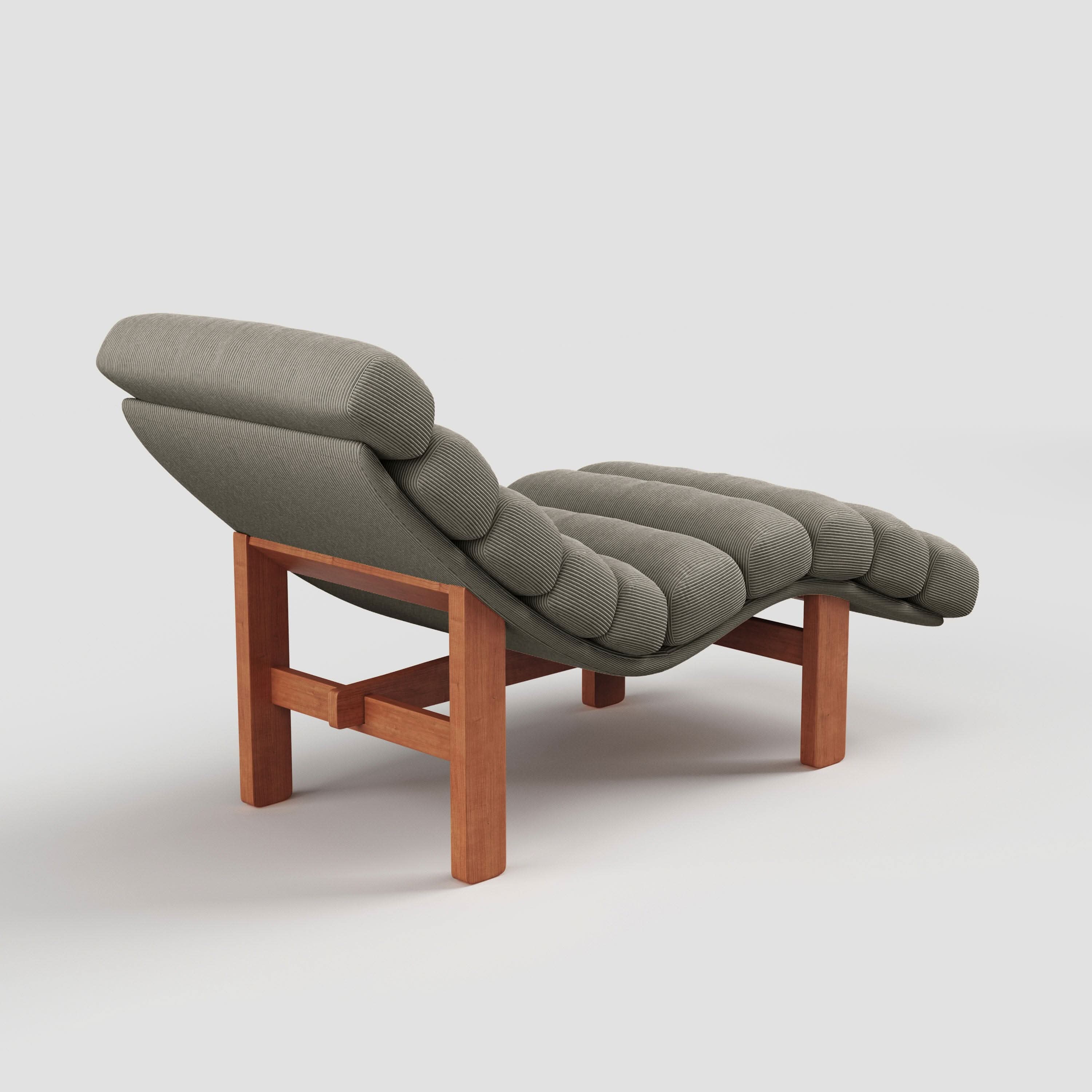 Cottonfy Modern Ergonomic Corduroy Chaise Lounge with Natural Wooden Frame