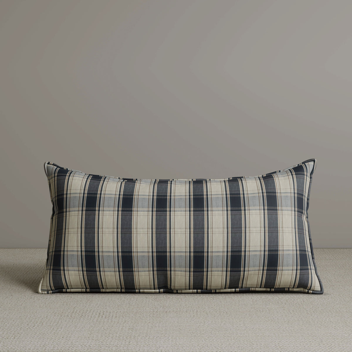 Exclusive Waist Cushion in Black Checkered Cotton Linen, 56*27*12 CM