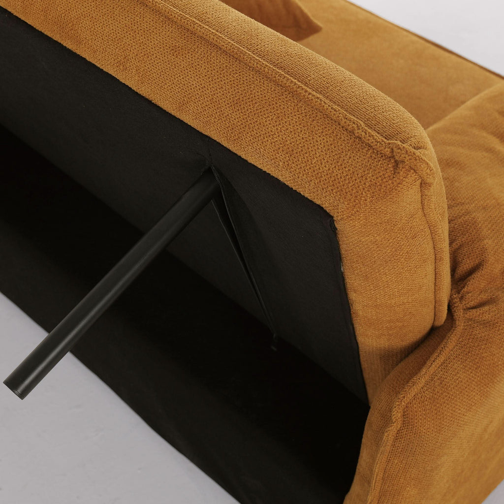 Caramel & Ginger Yellow Fabric Sofa Bed with Adjustable Backrest and Easy Pull-Out Mechanism