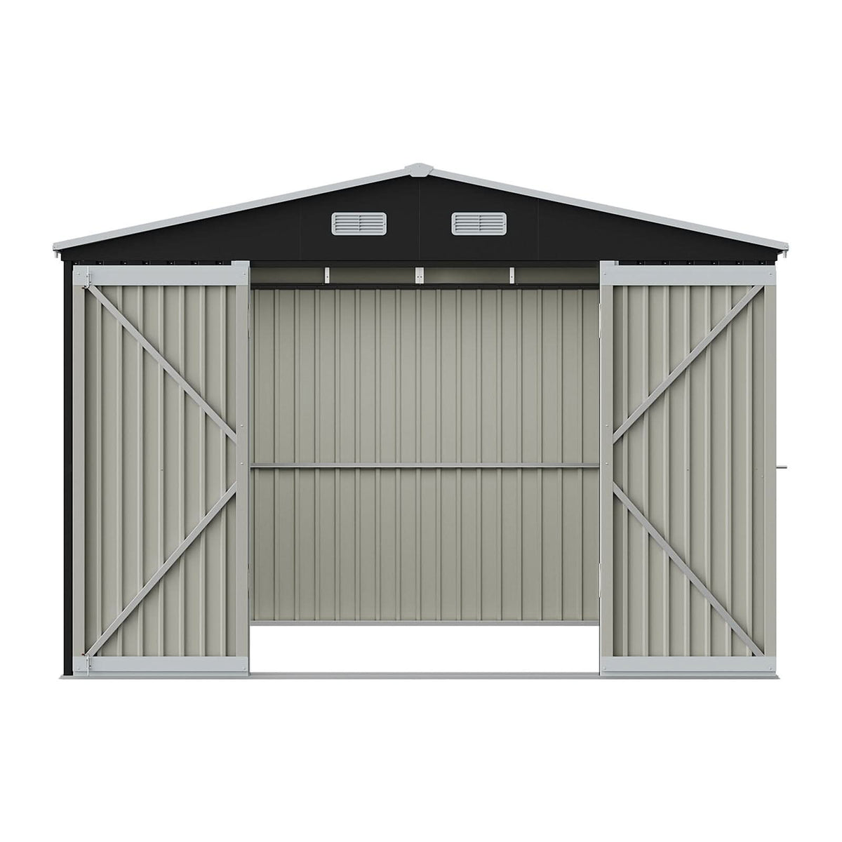 12x10ft / 10x12ft / 10x16ft Charcoal Black Galvanized Steel Storage Shed with Double Lockable Doors & Grid Windows