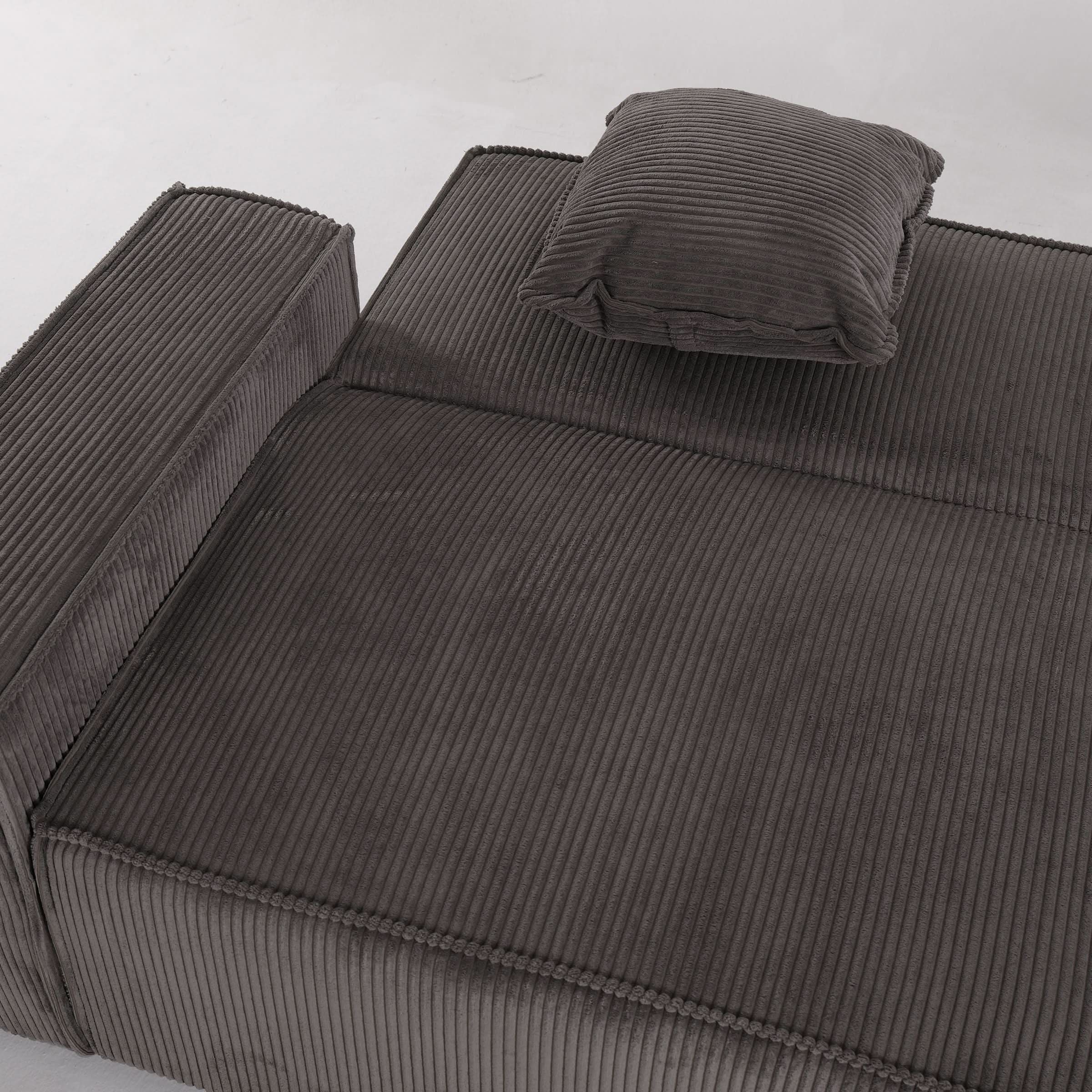 Beige & Grey Corduroy Sofa Bed with Adjustable Backrest and Spring Coil Support