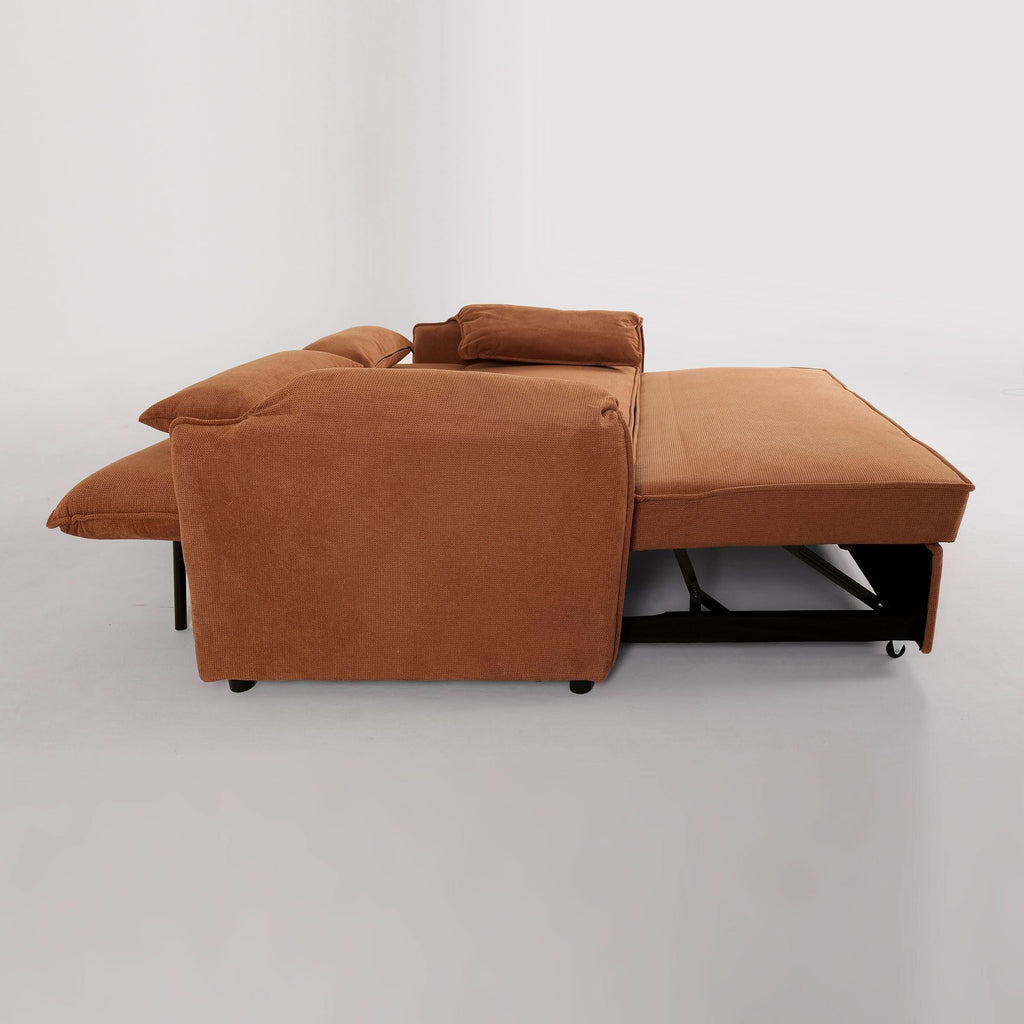 Caramel & Ginger Yellow Fabric Sofa Bed with Adjustable Backrest and Easy Pull-Out Mechanism