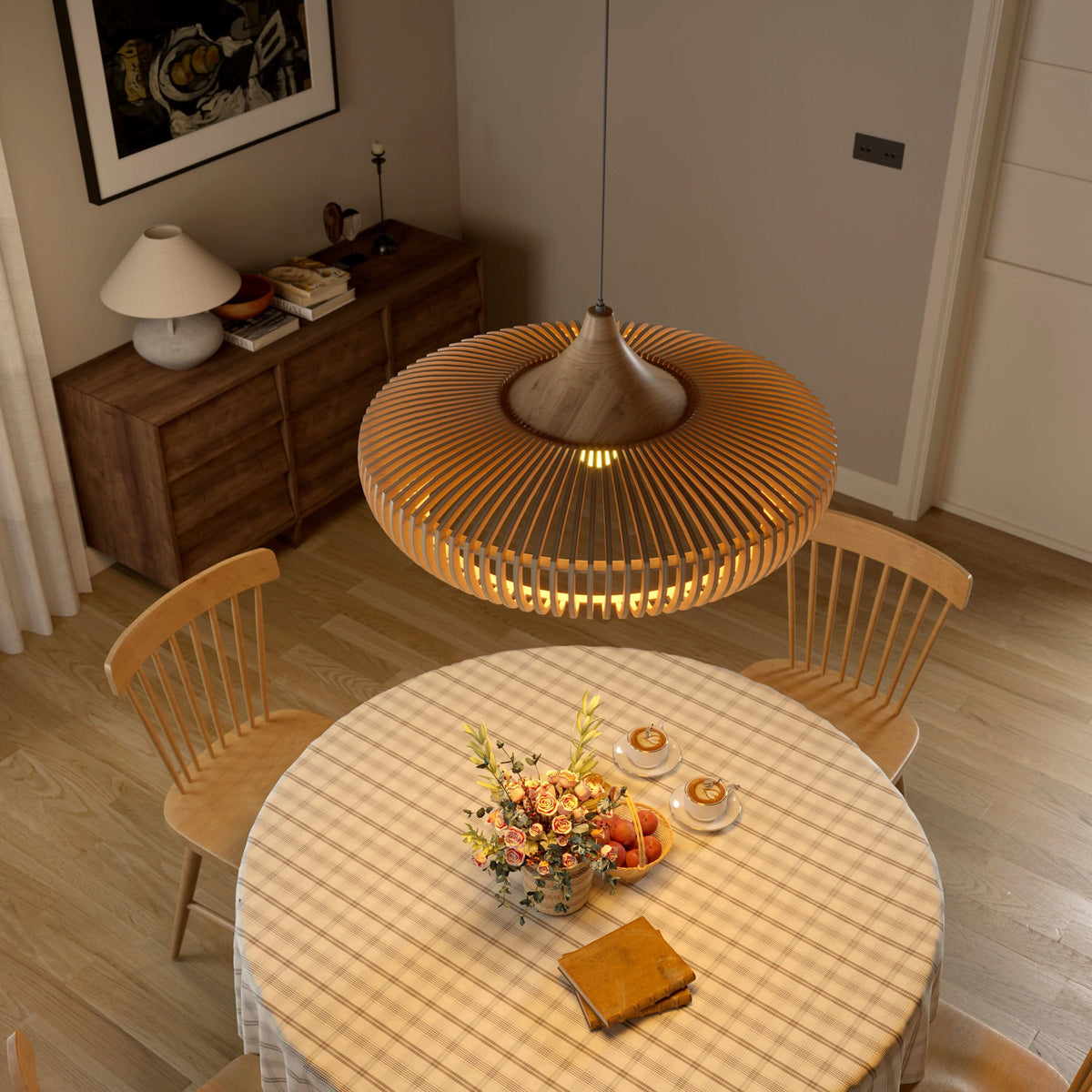 Lightsin Shadome Handcrafted Wooden Kitchen Pendant Light