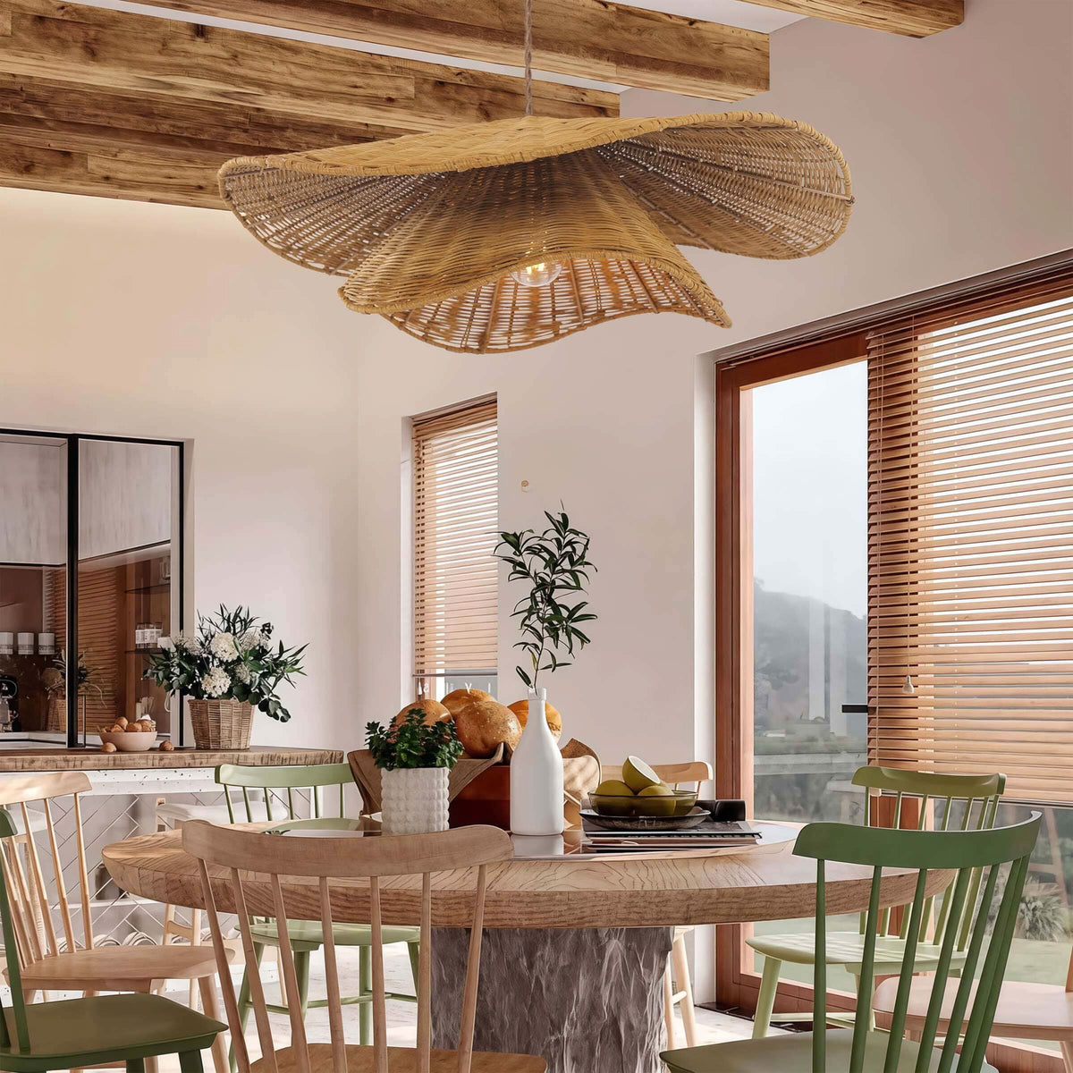 Lightsin Woven Rattan and Iron Pendant Light – Organic Ceiling Pendant Light for Dining Room, Living Room, and Modern Rustic Interiors