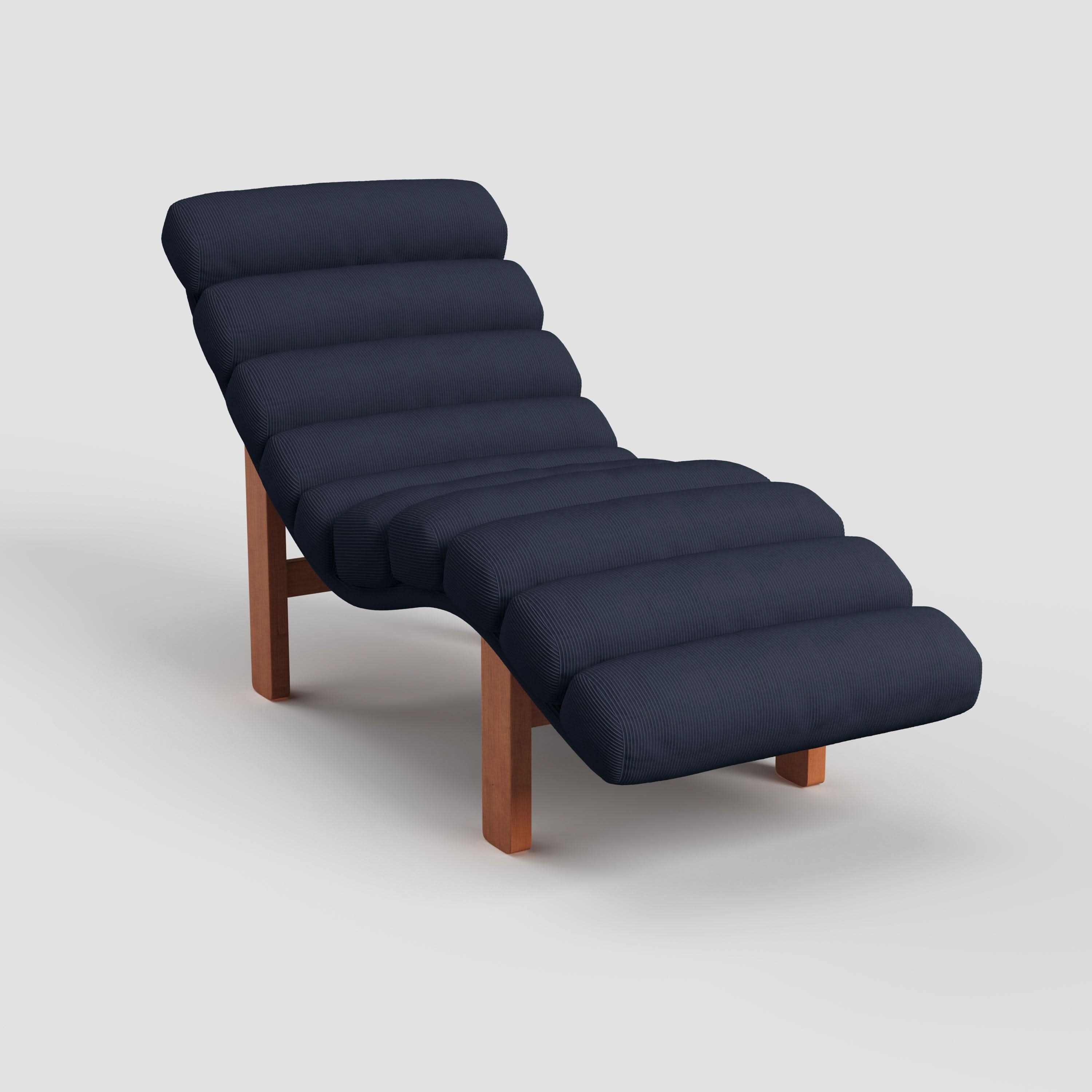 Cottonfy Modern Ergonomic Corduroy Chaise Lounge with Natural Wooden Frame