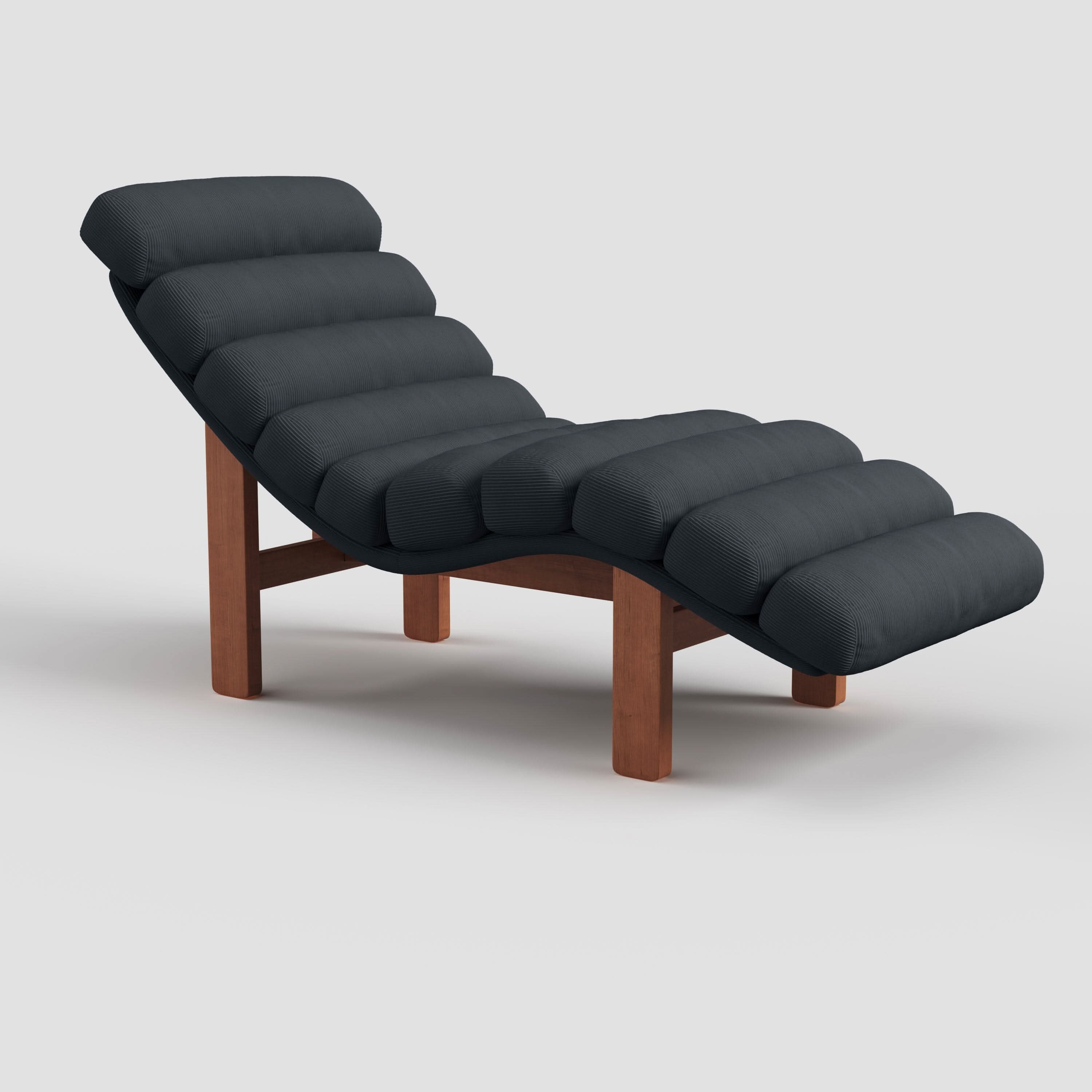 Cottonfy Modern Ergonomic Corduroy Chaise Lounge with Natural Wooden Frame