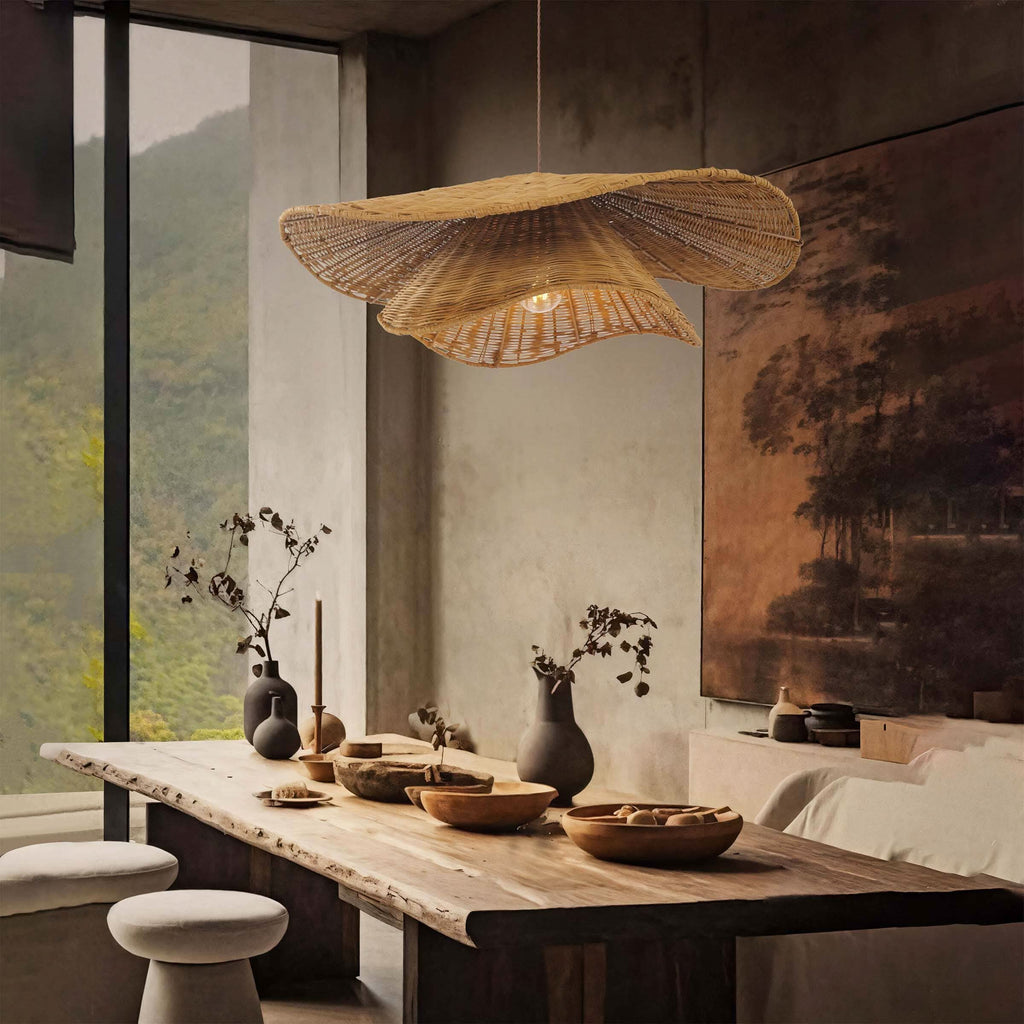 Lightsin Woven Rattan and Iron Pendant Light – Organic Ceiling Pendant Light for Dining Room, Living Room, and Modern Rustic Interiors