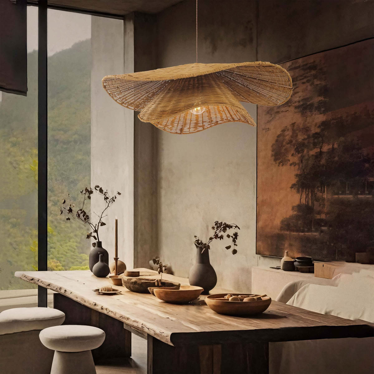 Lightsin Woven Rattan and Iron Pendant Light – Organic Ceiling Pendant Light for Dining Room, Living Room, and Modern Rustic Interiors
