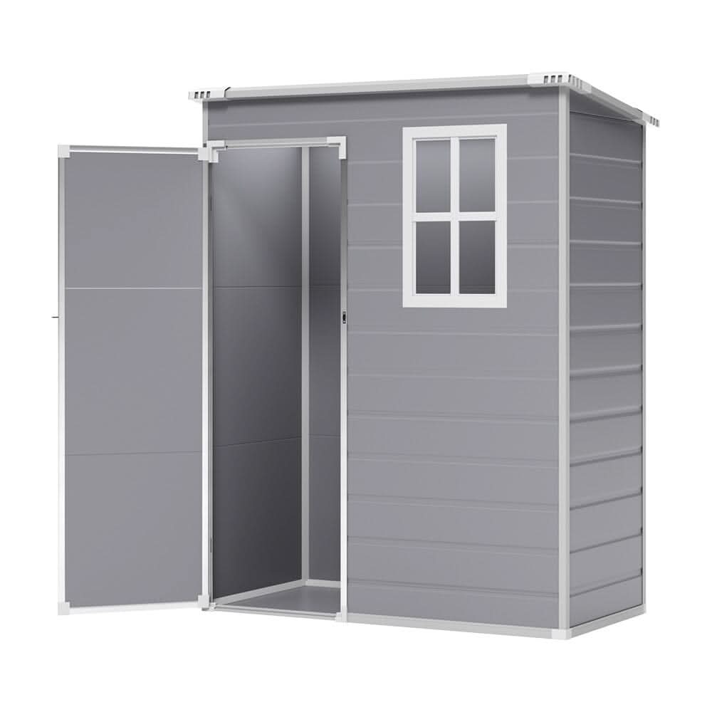 5x3ft / 5x4ft Plastic Garden Storage Shed with Front and Size Door for Bikes and Tools