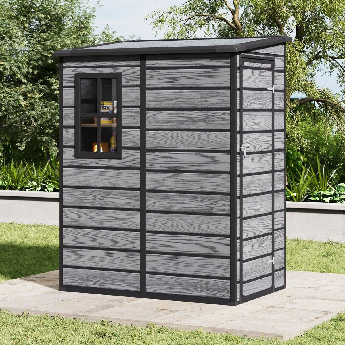5x3ft / 5x4ft Plastic Garden Storage Shed with Front and Size Door for Bikes and Tools