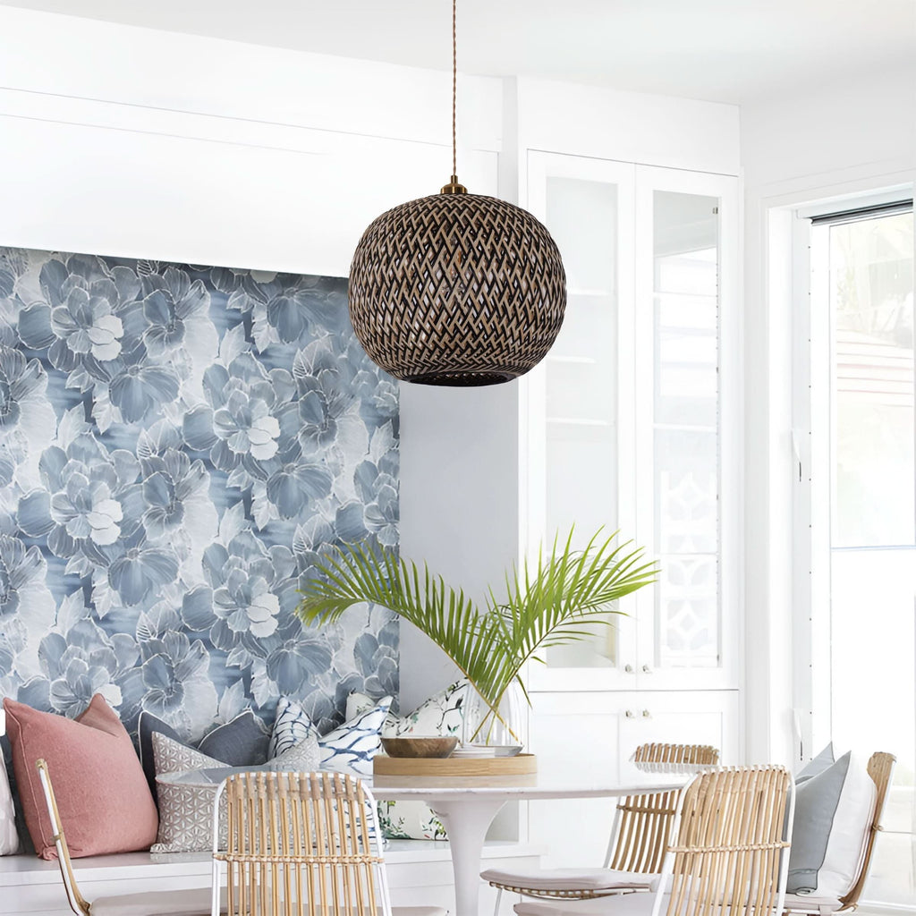 Lightsin Modern Black and Natural Bamboo Handwoven Pendant Light