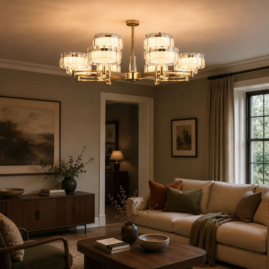 Lightsin Luxury Metal Chandelier for Living Room with Tri-Colour Lighting Options