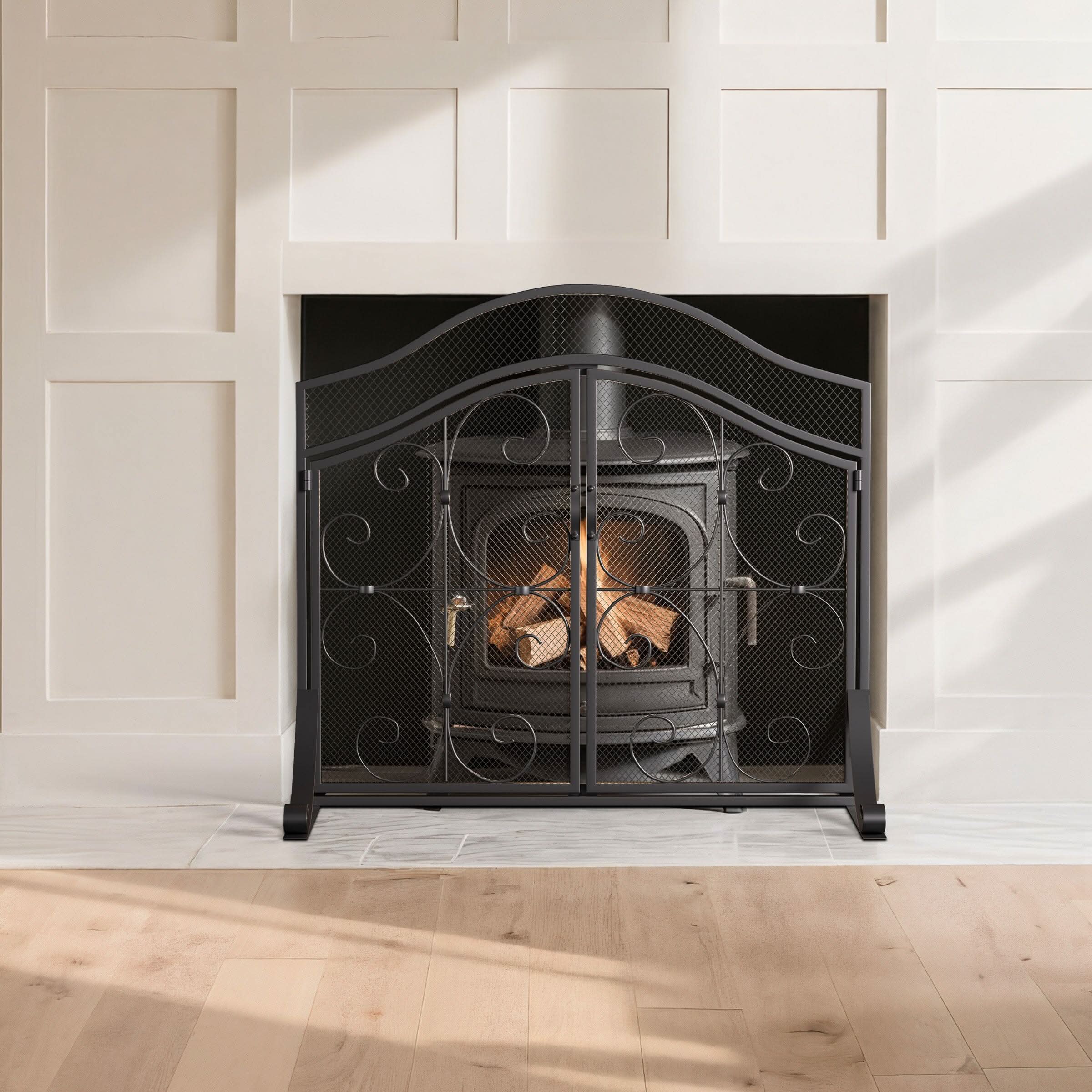 Smallbee Iron Fireplace Screen Black Powder-Coated – 90x32x78.8cm