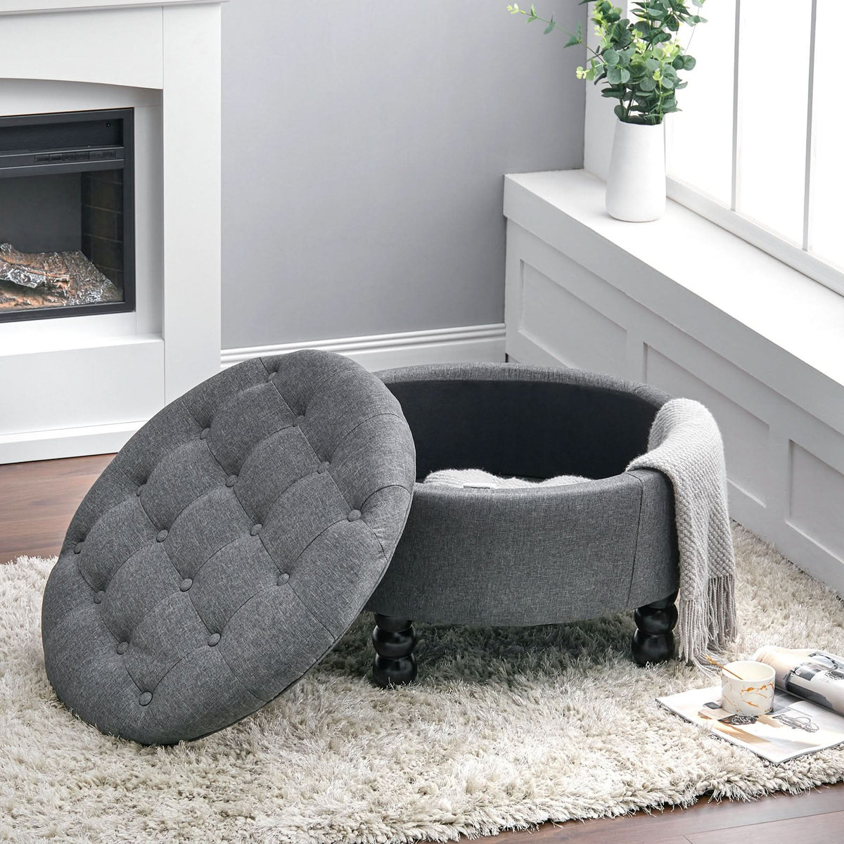 70cm Dia Tufted Round Cocktail Ottoman Storage Footstool