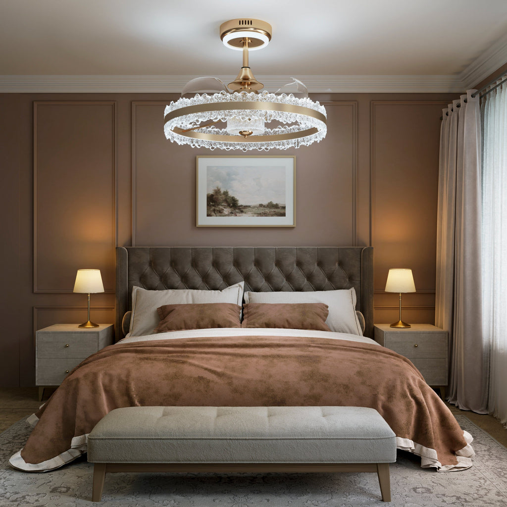 Lightsin Luxury Gold Frame LED Ceiling Fan Light with Retractable Blades