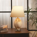 Lightsin 3D Pure White Pod Threaded Ceramic Table Lamp with Fabric Shade