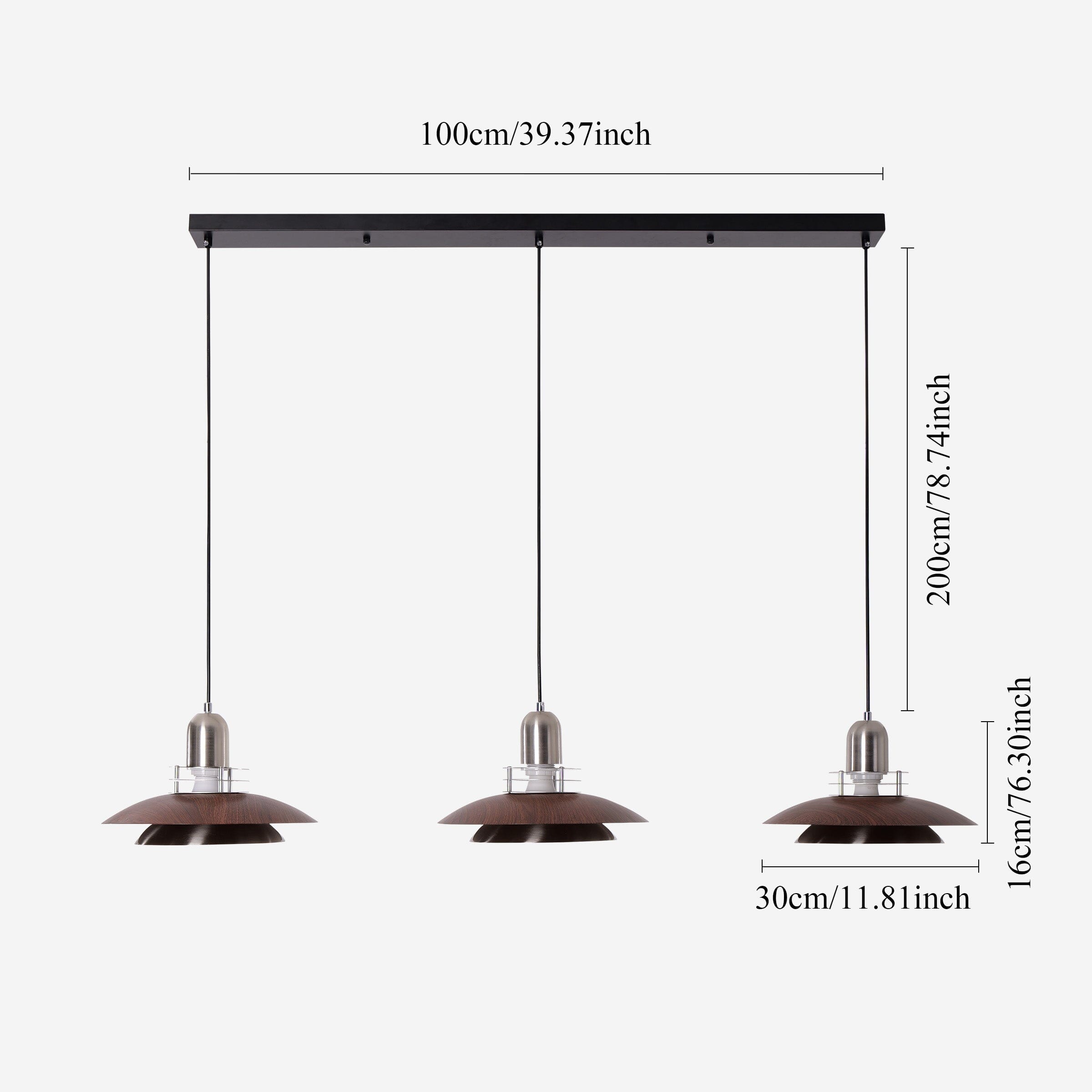 3-Light Walnut Iron Pendant Light | Adjustable E27 Ceiling Lamp