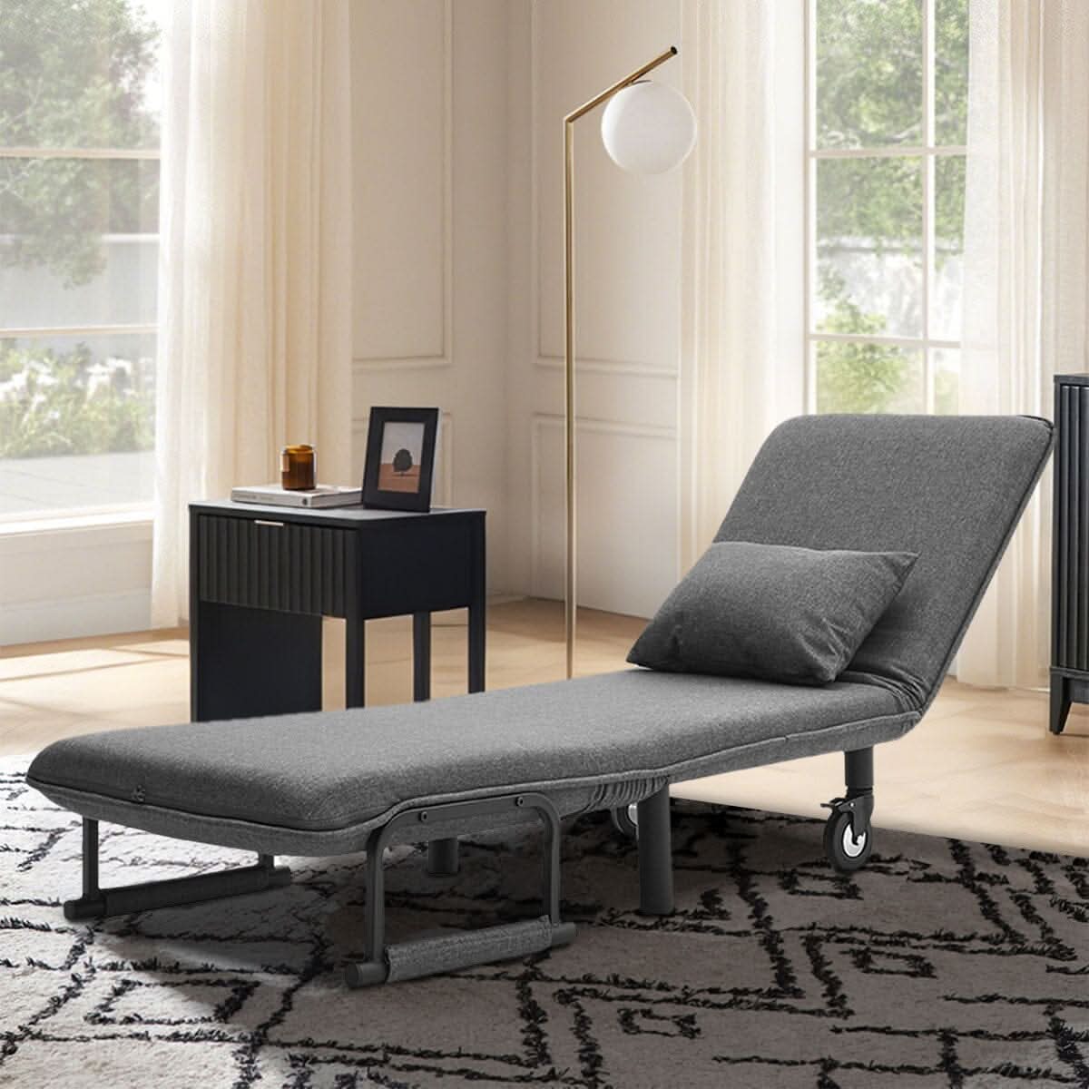 Grey/Khaki Upholstered Single Sleeper Chair Convertible Sofa Bed with Metal Legs