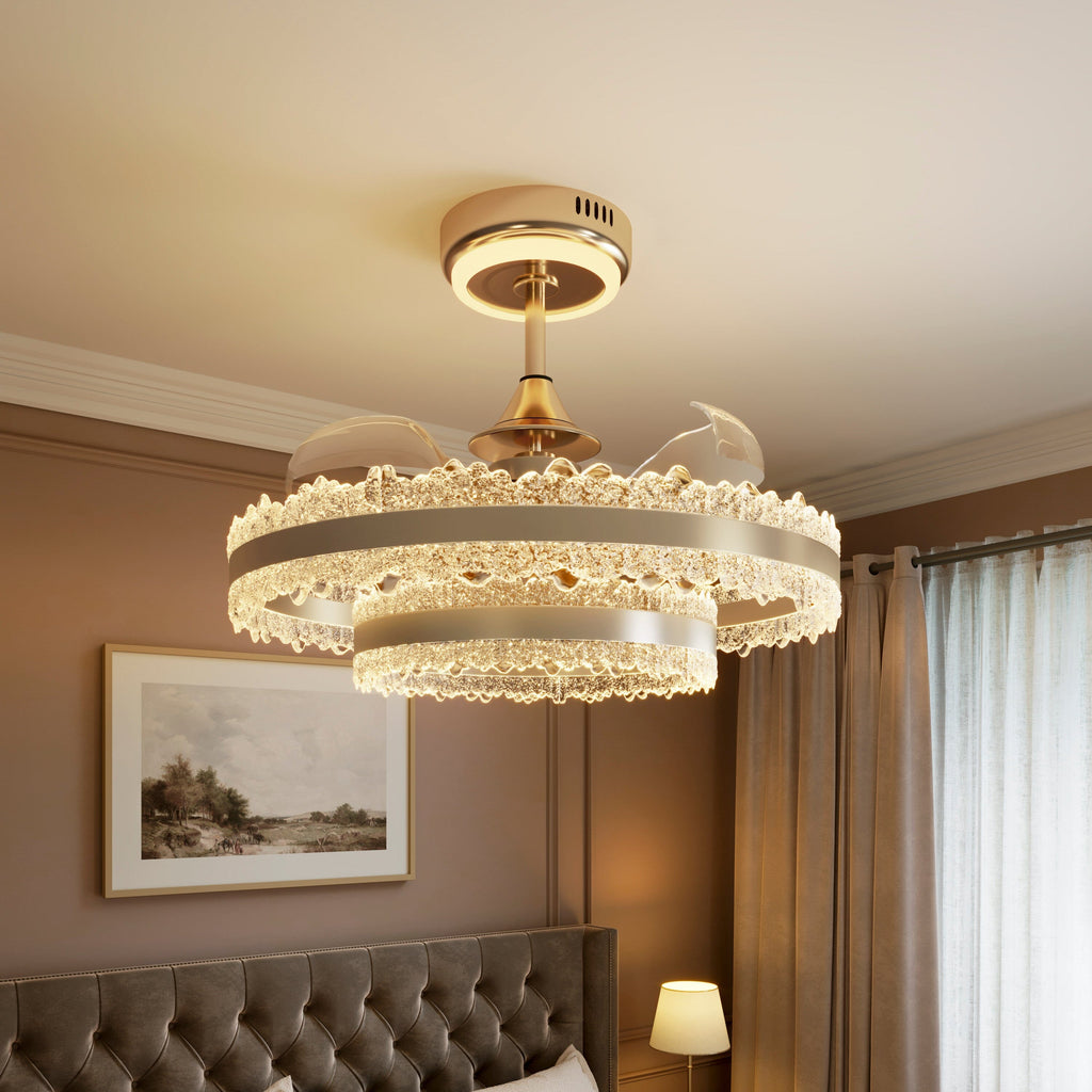 Lightsin Luxury Gold Frame LED Ceiling Fan Light with Retractable Blades