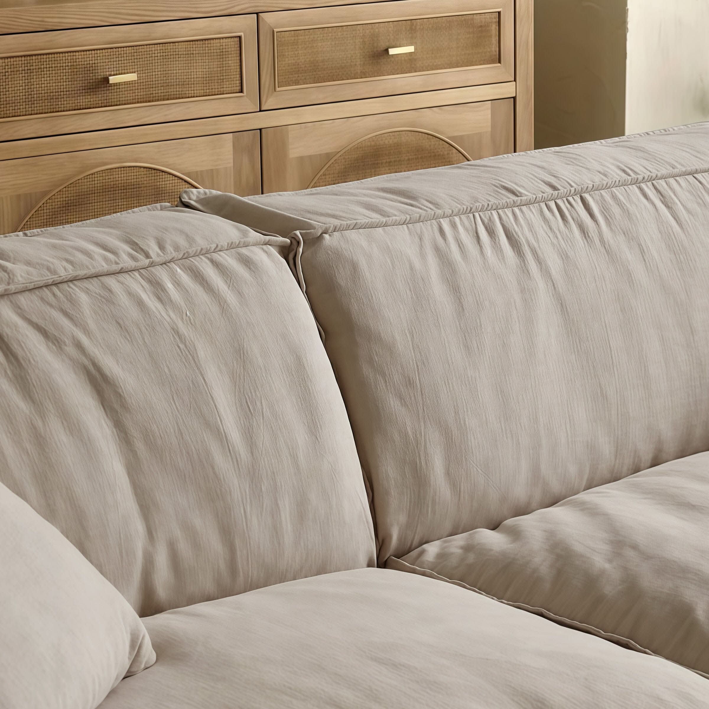 Cottonfy Elegant Linen Tofu Block Fabric Down Sofa