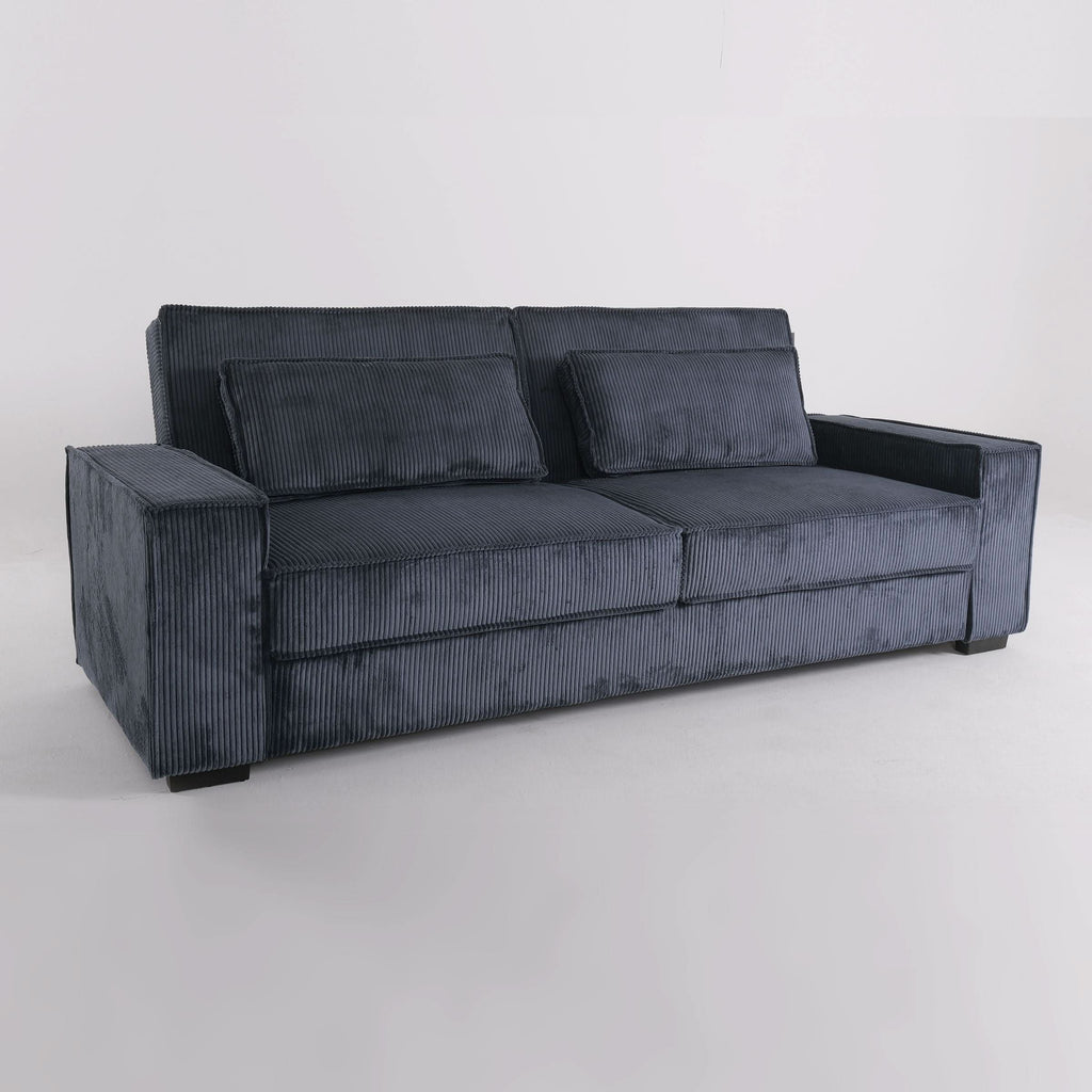 Caramel & Deep Blue Corduroy Sofa Bed with Adjustable Backrest and Spring Coil Support