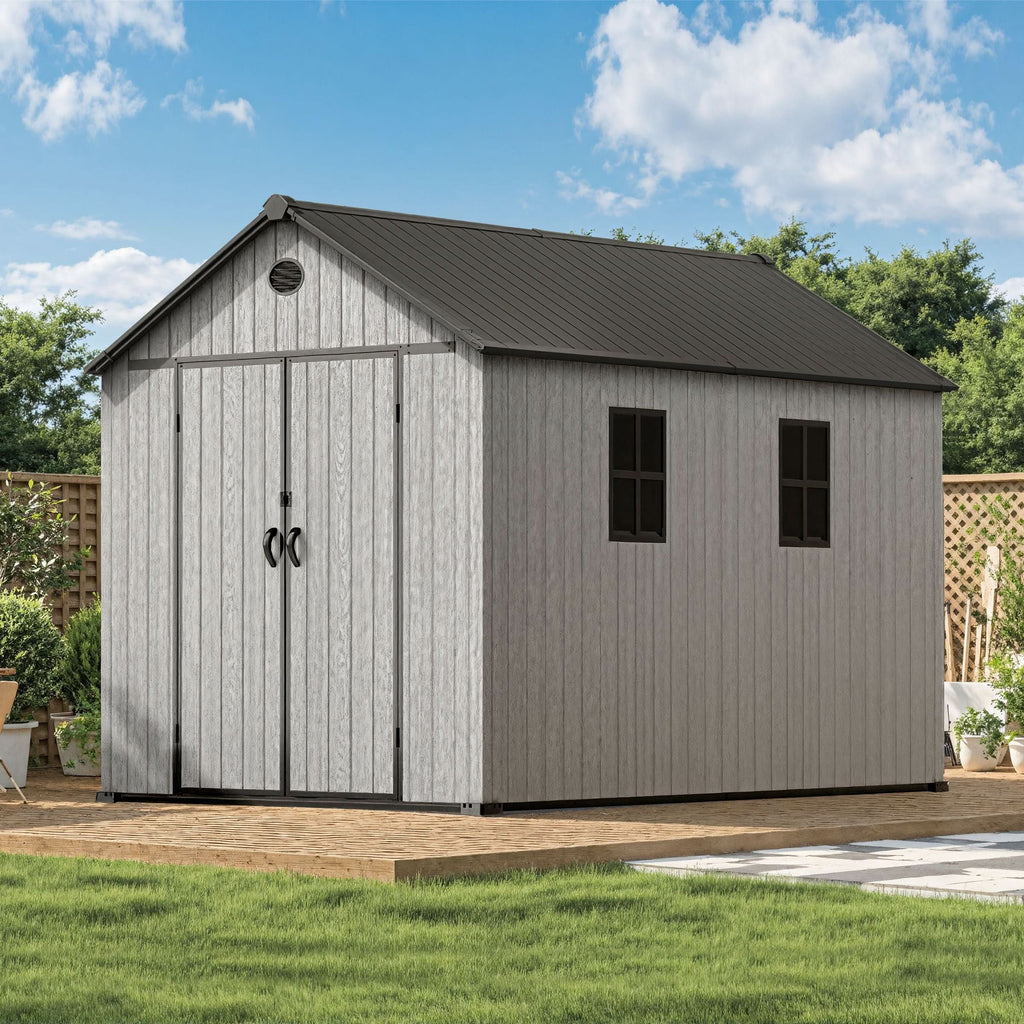 6'x8'ft/8'x8'ft/8'x12'ft/8'x16'ft Gray Wood Grain Plastic Tool Shed