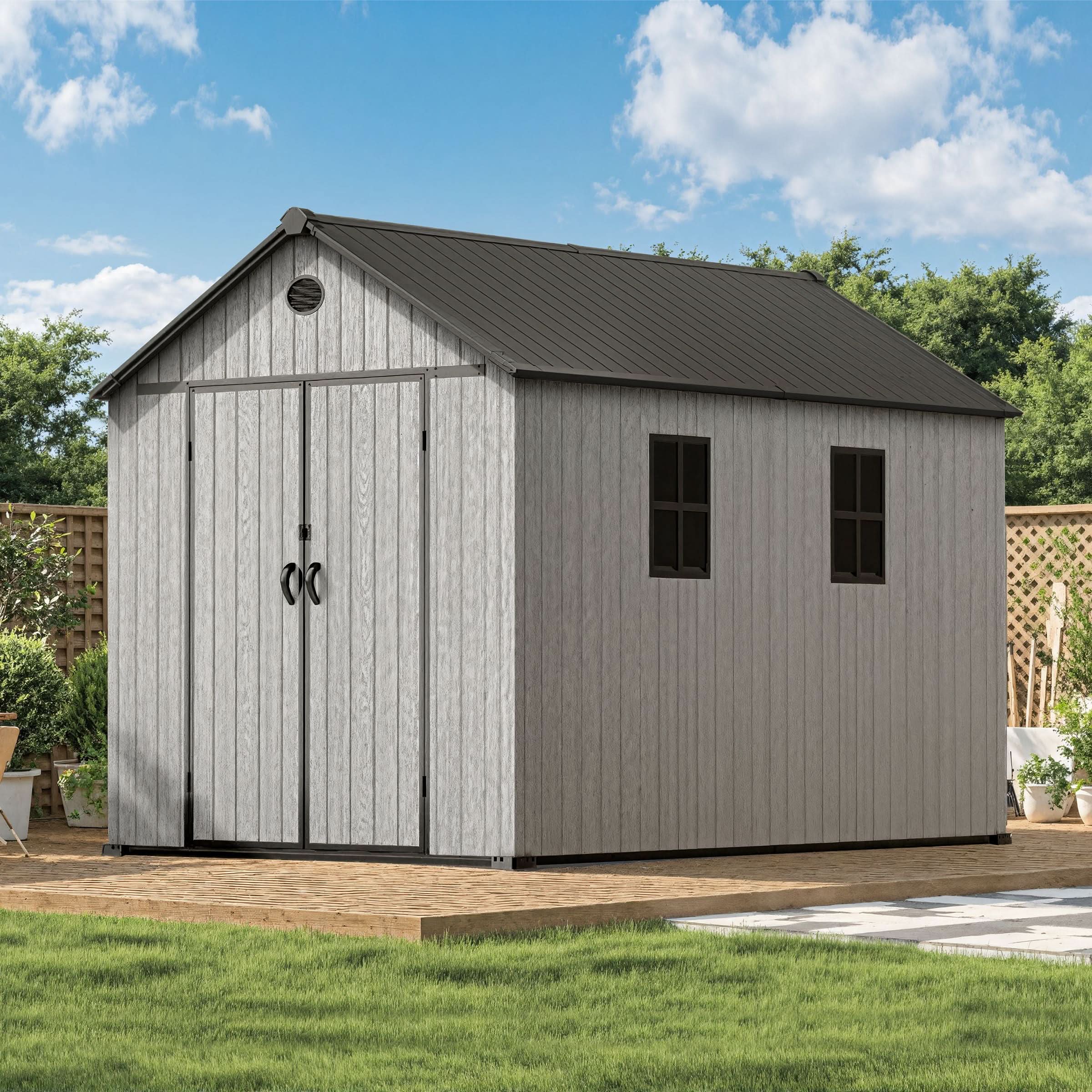 6'x8'ft/8'x8'ft/8'x12'ft/8'x16'ft Gray Wood Grain Plastic Tool Shed