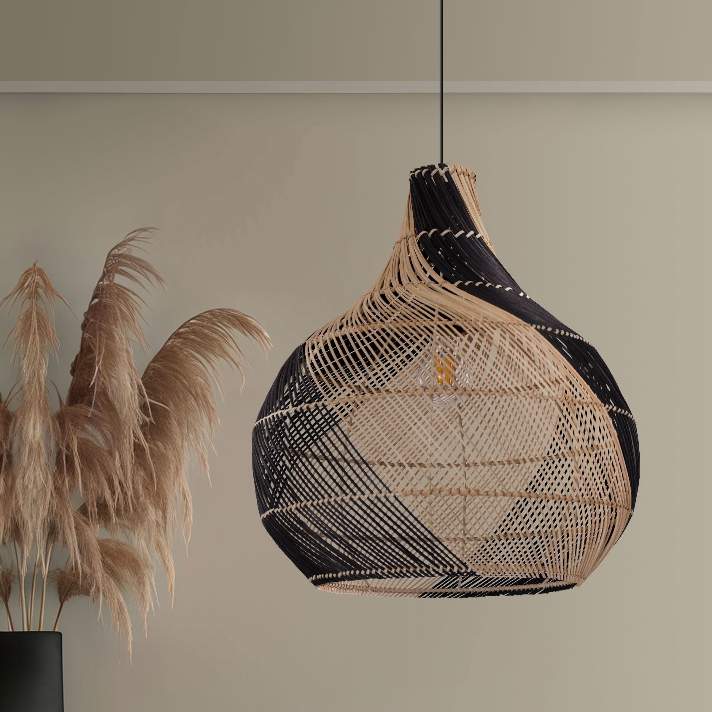 Lightsin Japanese Simple Vase Shaped Handwoven Rattan Pendant Light