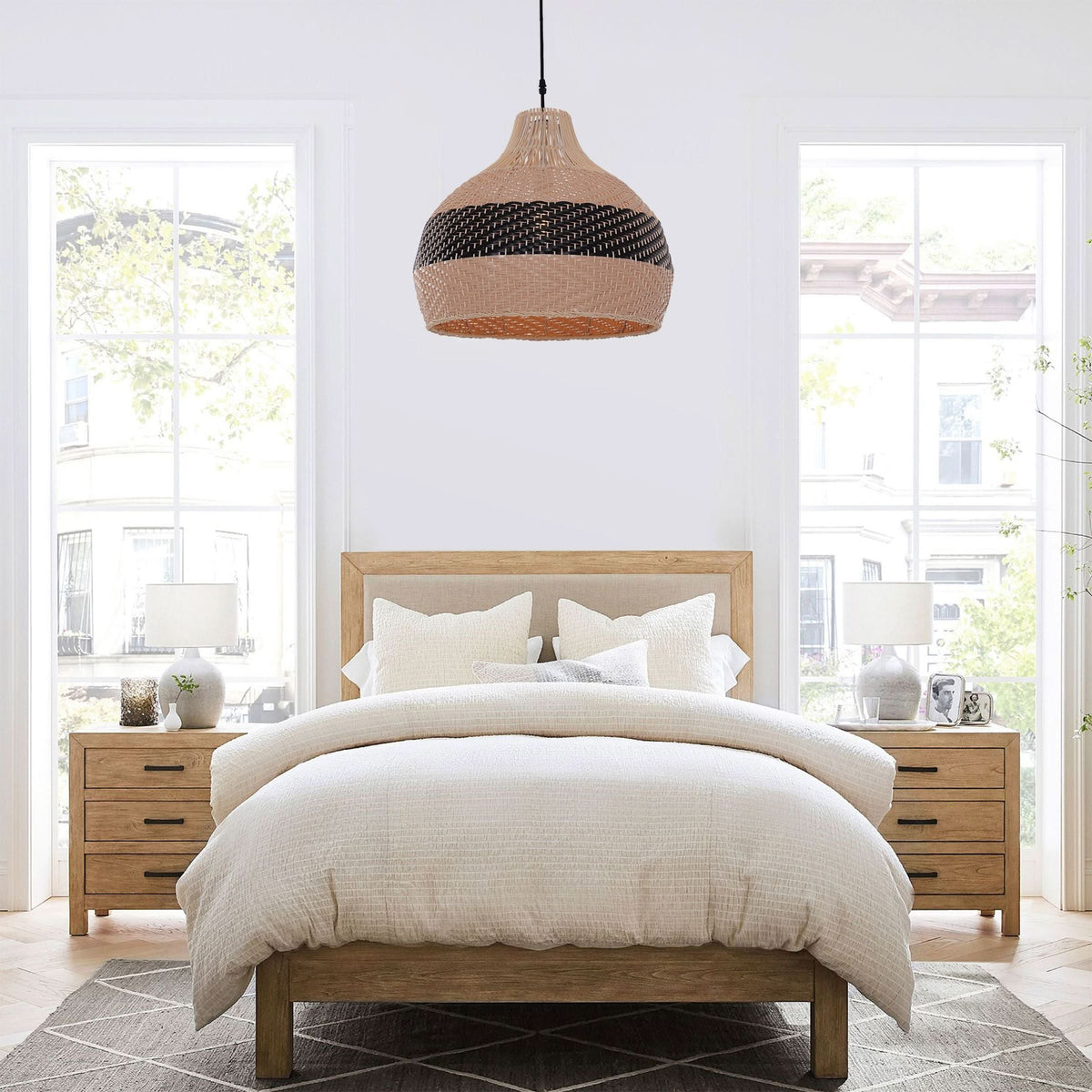 Lightsin Handwoven Rattan Pendant Light – Natural Woven Ceiling Light for Kitchen, Bedroom & Living Room